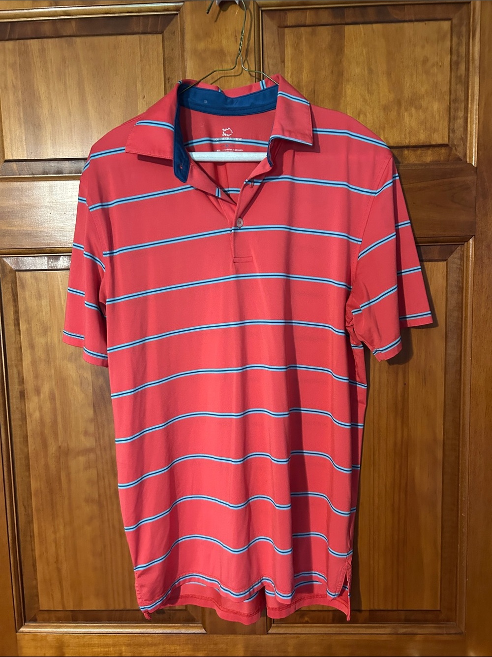 Southern Tide Red Polo with Navy and White Stripes